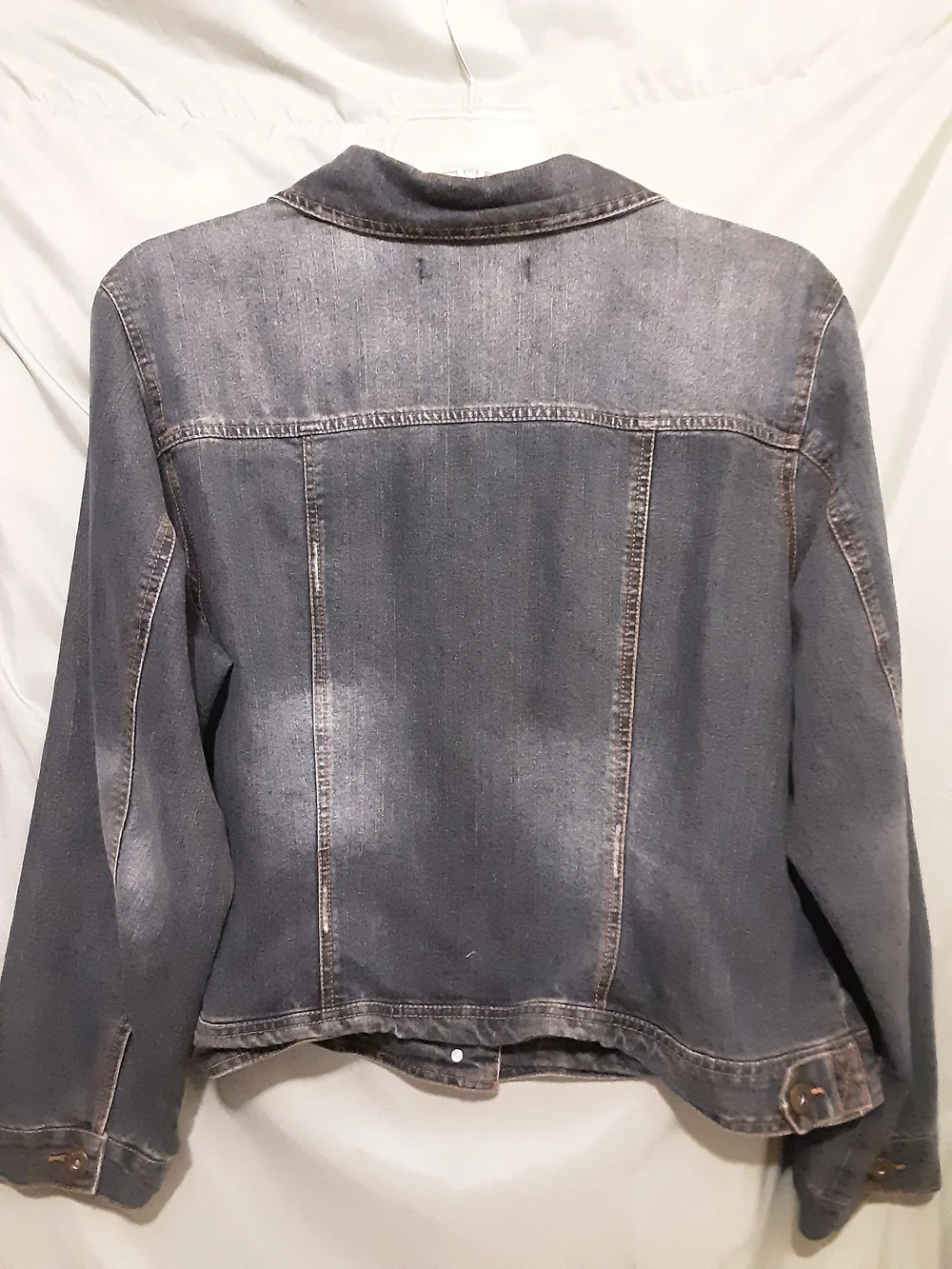 Ashley Stewart Medium Wash Denim Jacket with Contrast Stitching